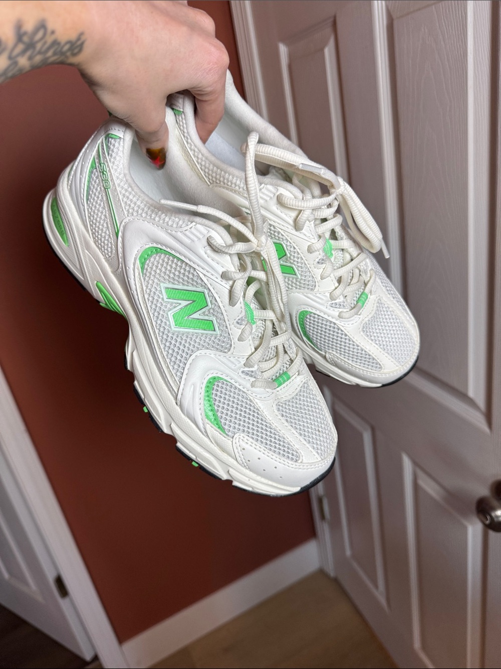 NWOT New Balance White Sneakers with Lime Green Accents